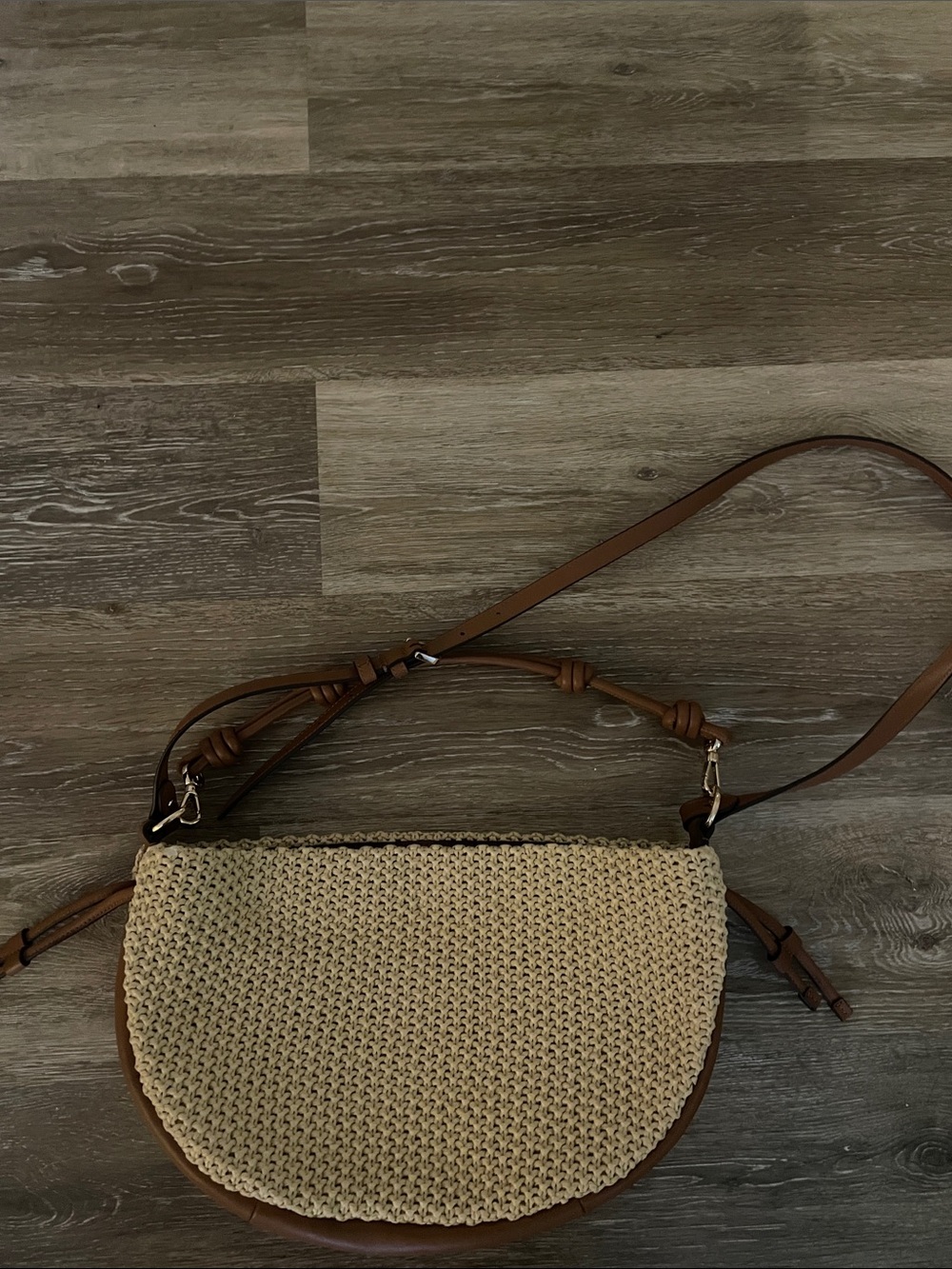 Kate Spade Woven Straw Crossbody Bag with Brown Trim